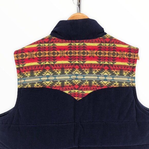 True Religion Men’s Navy Serape Corduroy Snap Button Puffer Vest - Picture 6 of 14
